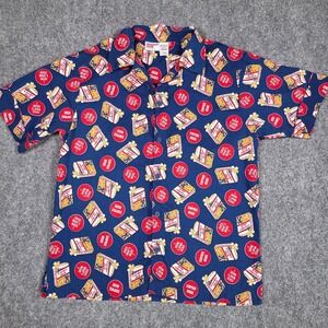 Vintage Cracker‎ Jack Button Down Shirt Mens Medium Blue All Over Print 2002